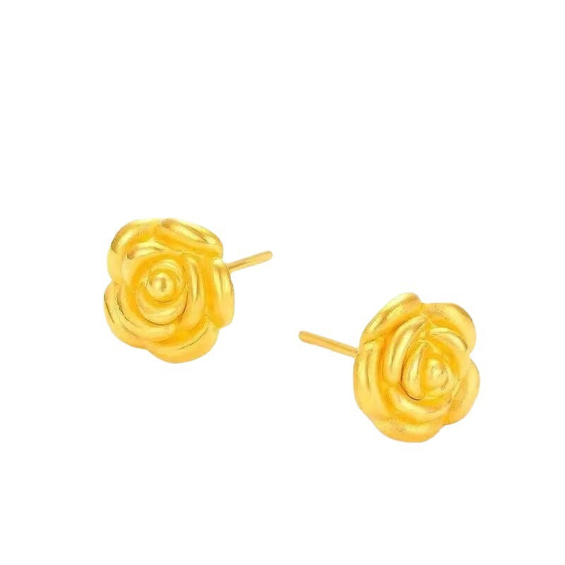 Brass Gold-plated Roses Petal Stud Earrings