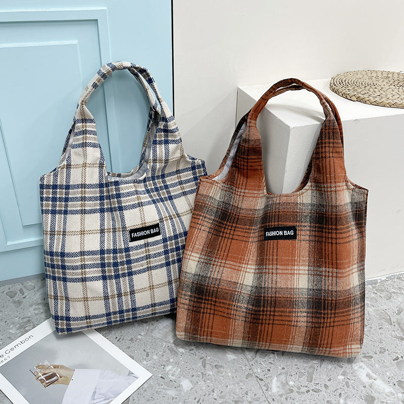 New Retro British Checked Canvas Bag Women