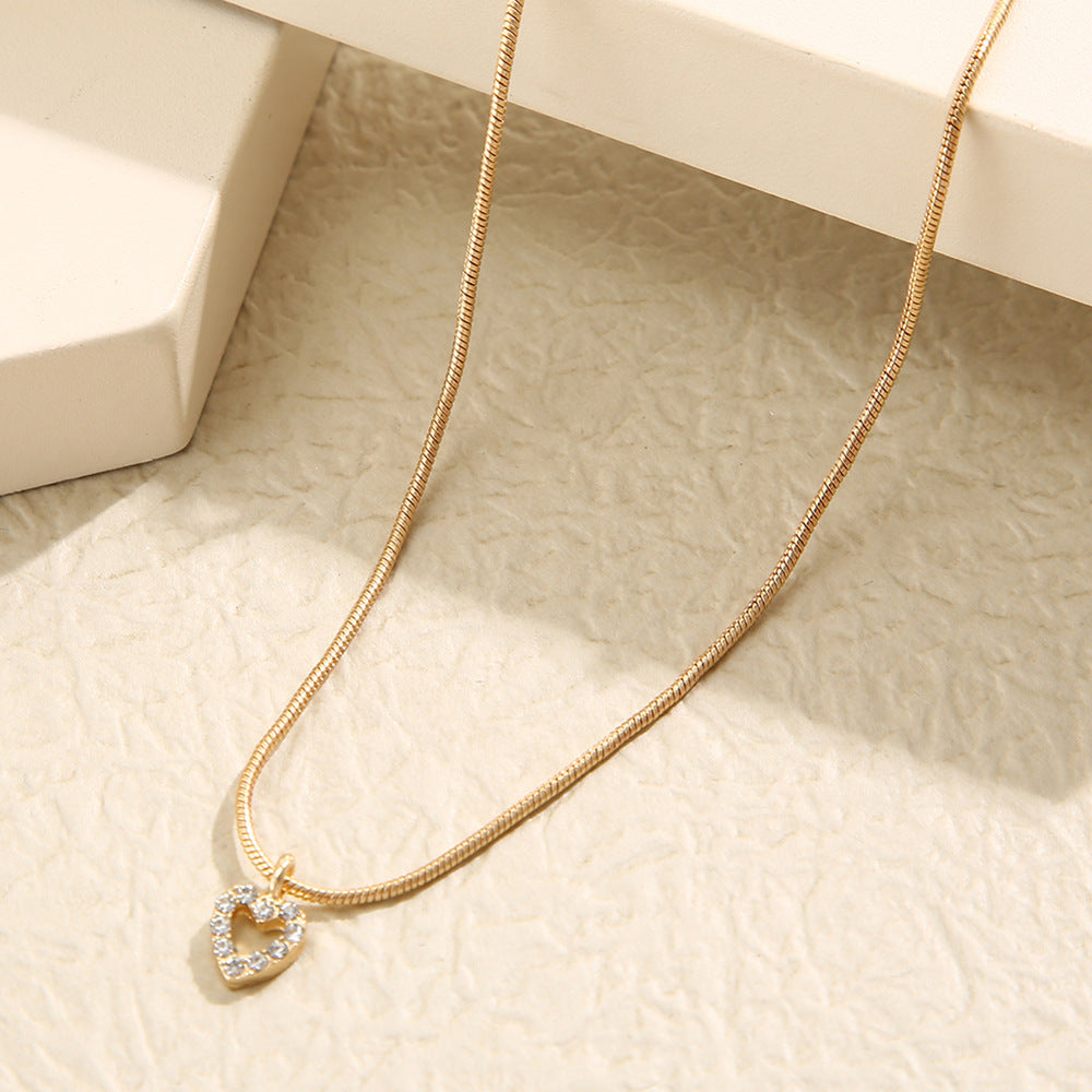 Temperamental All-match Sweater Chain Jewelry Zircon Peach Heart Pendant Necklace