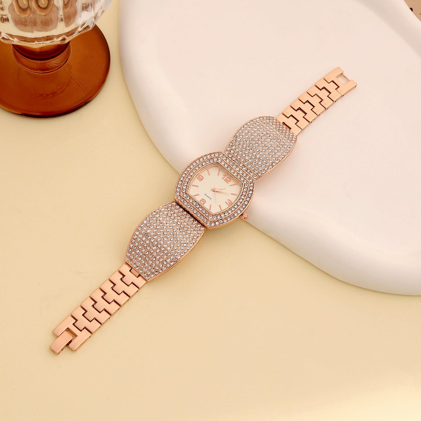 Fashion Steel Belt Quartz Watch Full Diamond Ladies