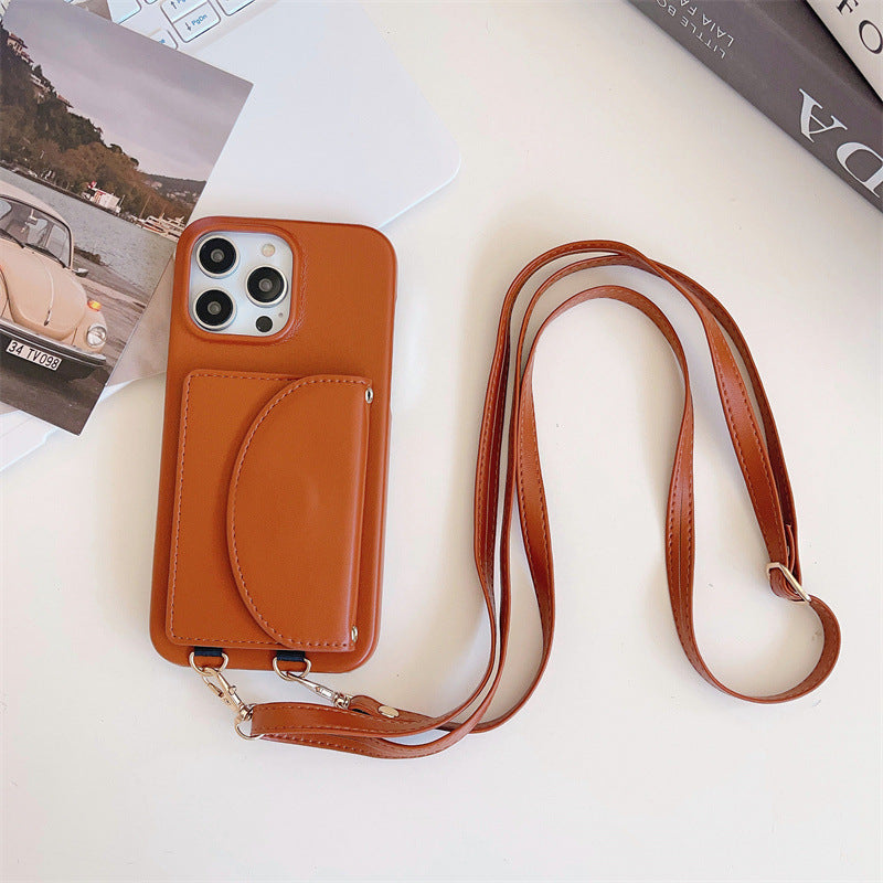 Suitable mobile phone case card holder lanyard litchi pattern