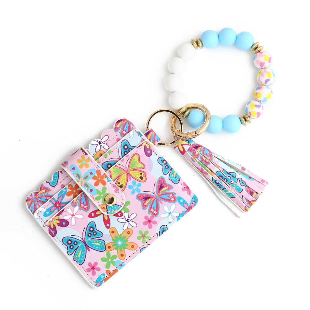 Love Polyurethane Card Holder Silica Gel Key Chain European and American Printed Silicone Beads Bracelet Ladies Wallet