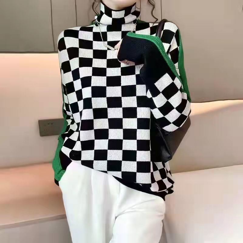 Women's Fashion Casual Multicolor Heaps Collar Sweater