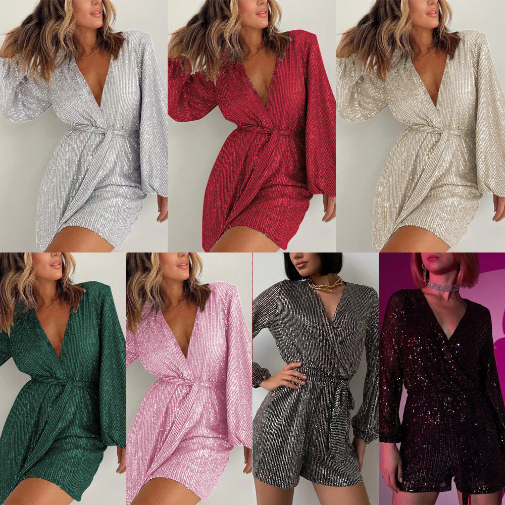 Sequined Long Sleeve Dress Women