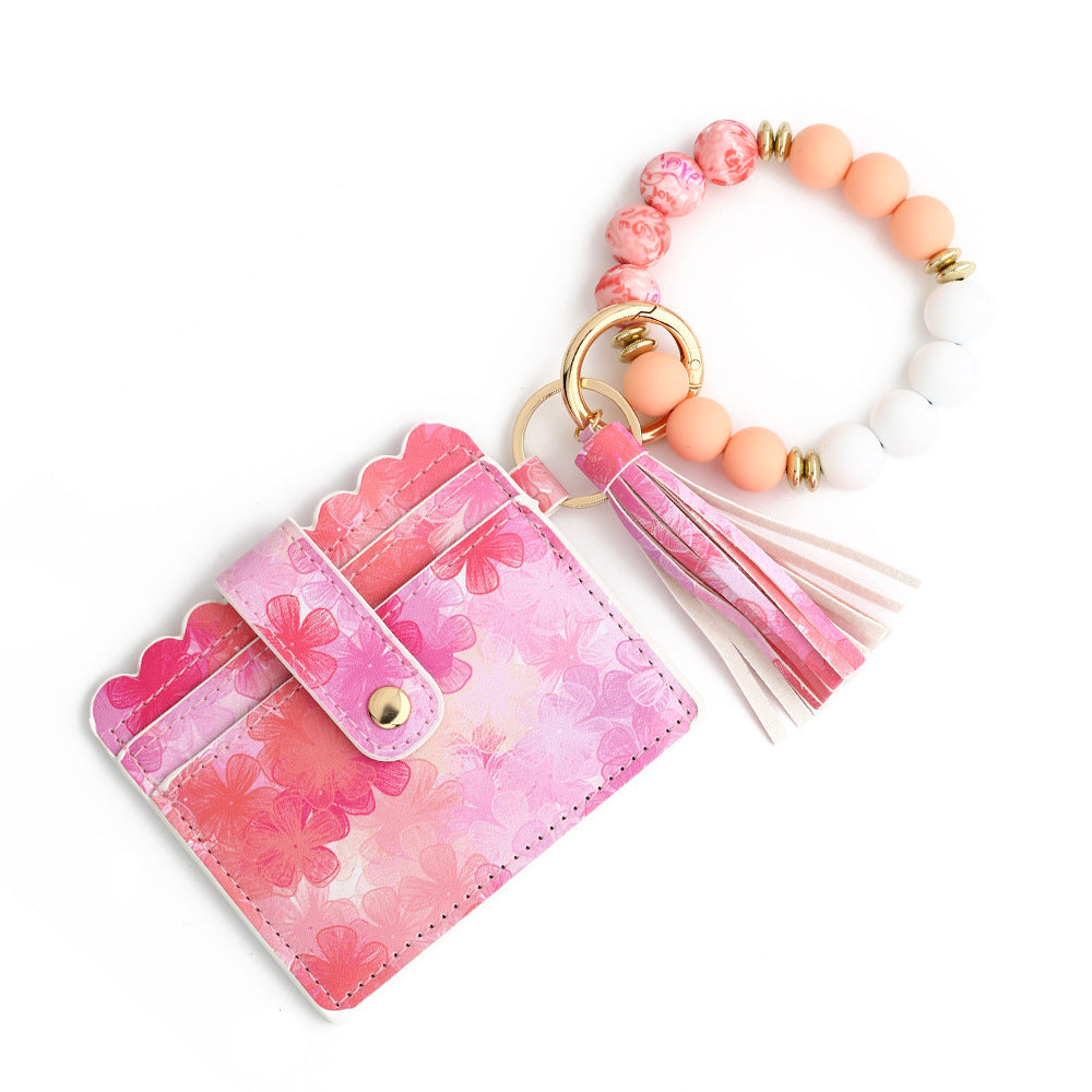 Love Polyurethane Card Holder Silica Gel Key Chain European and American Printed Silicone Beads Bracelet Ladies Wallet