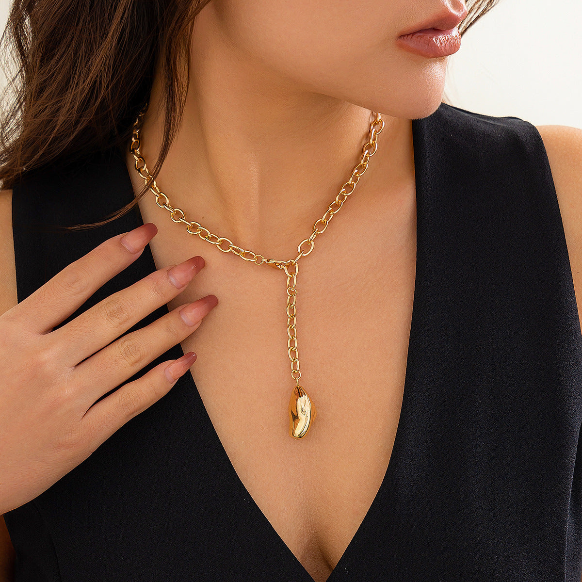 Vintage Women Irregular Golden Beans Pendant Necklace