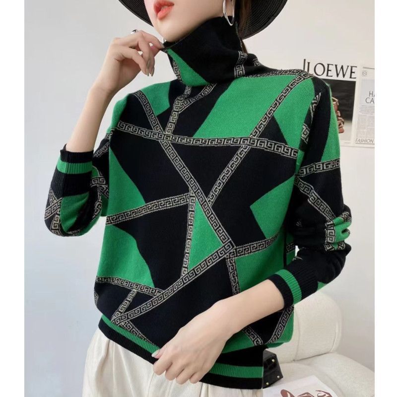 Women's Fashion Casual Multicolor Heaps Collar Sweater