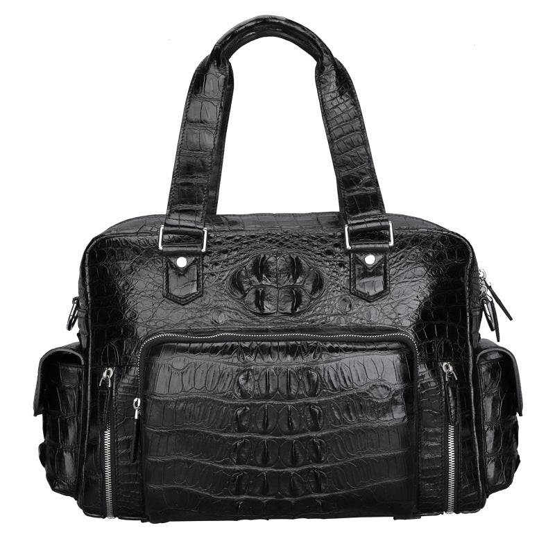 Men's Genuine Leather Luggage Bag with Crocodile Skin, Large Handbag for Travel