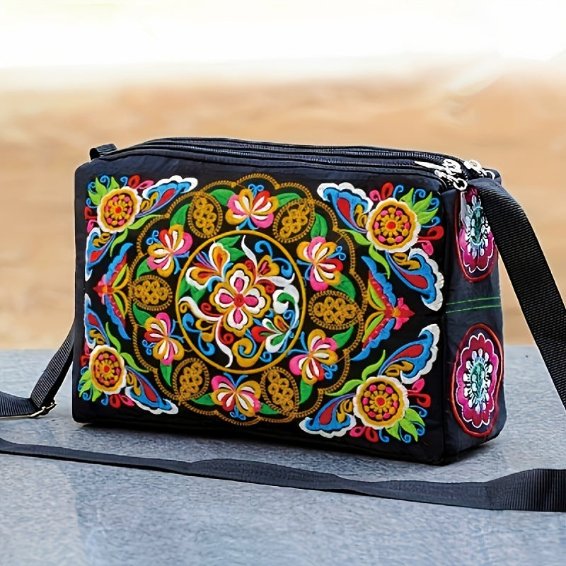 Female antique double-sided embroidery one-shoulder crossbody bag