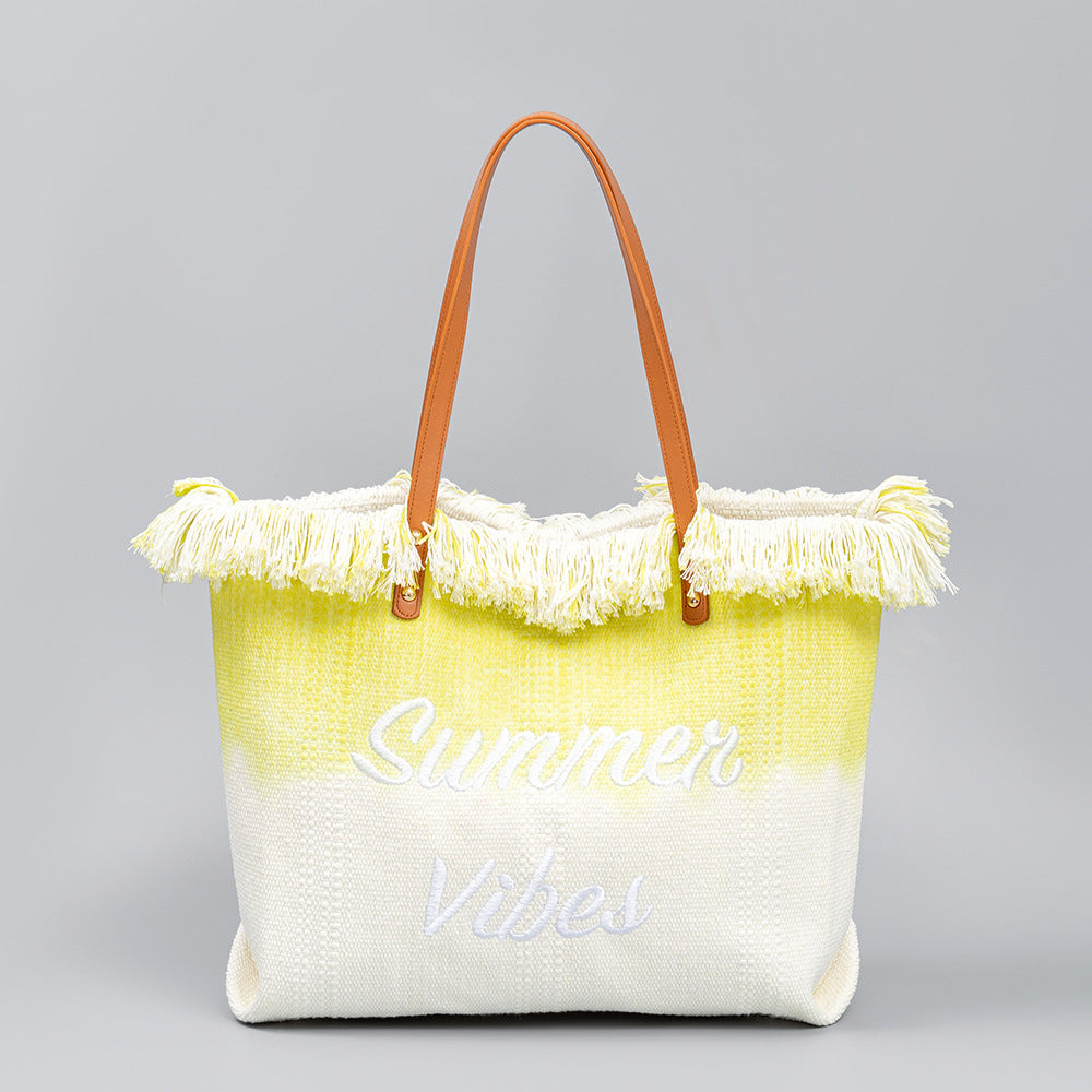 Embroidered Tote Tassel Canvas Bag Magnetic Bag Underarm Summer