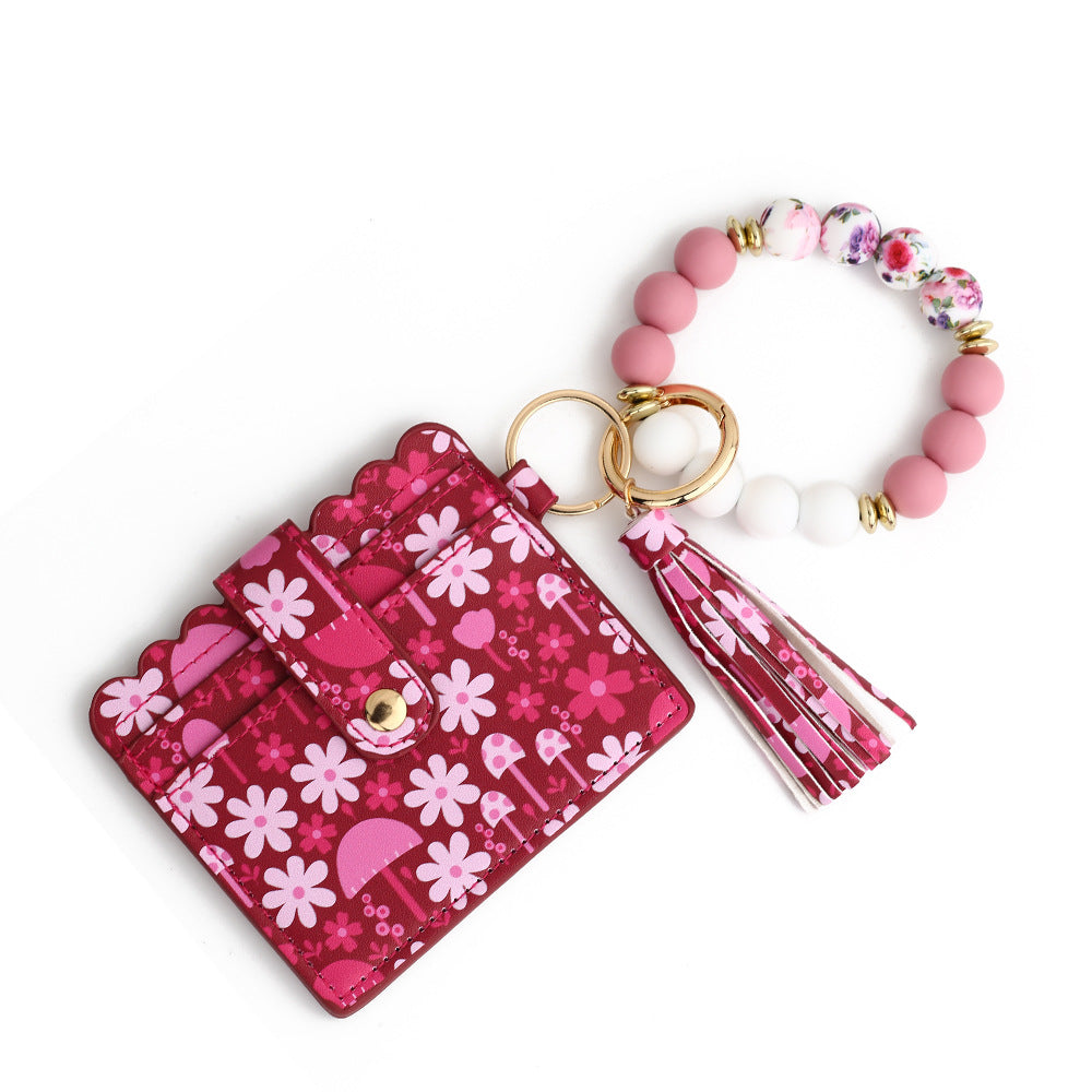 Love Polyurethane Card Holder Silica Gel Key Chain European and American Printed Silicone Beads Bracelet Ladies Wallet