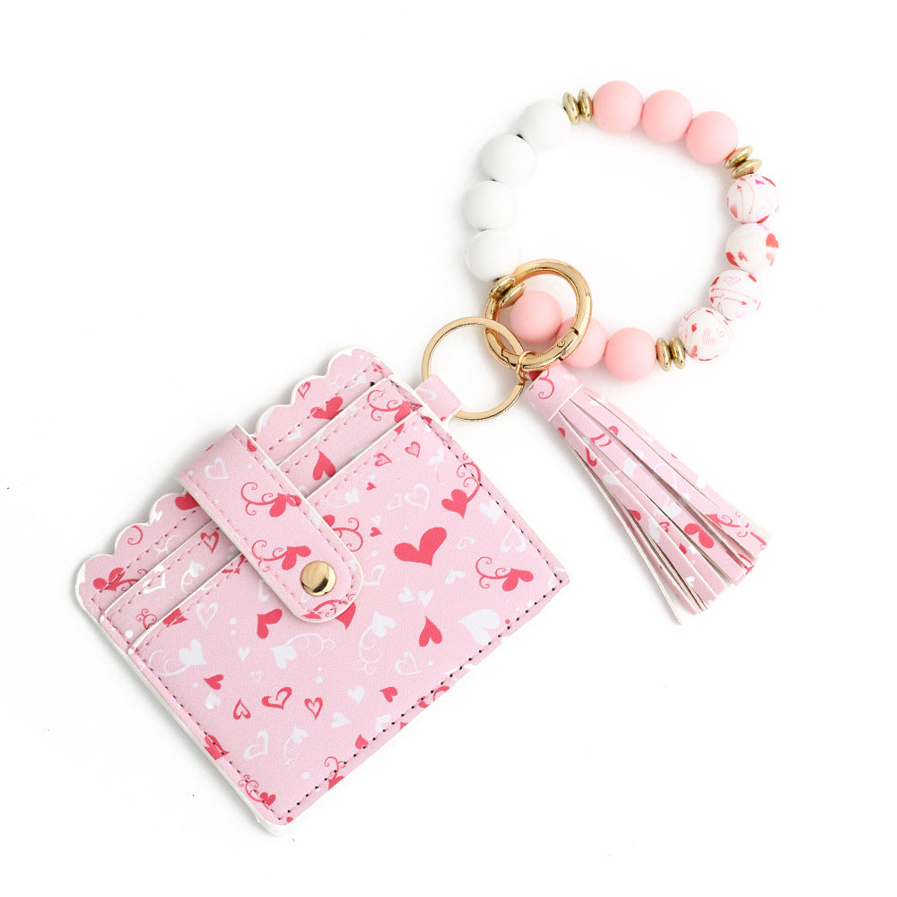 Love Polyurethane Card Holder Silica Gel Key Chain European and American Printed Silicone Beads Bracelet Ladies Wallet