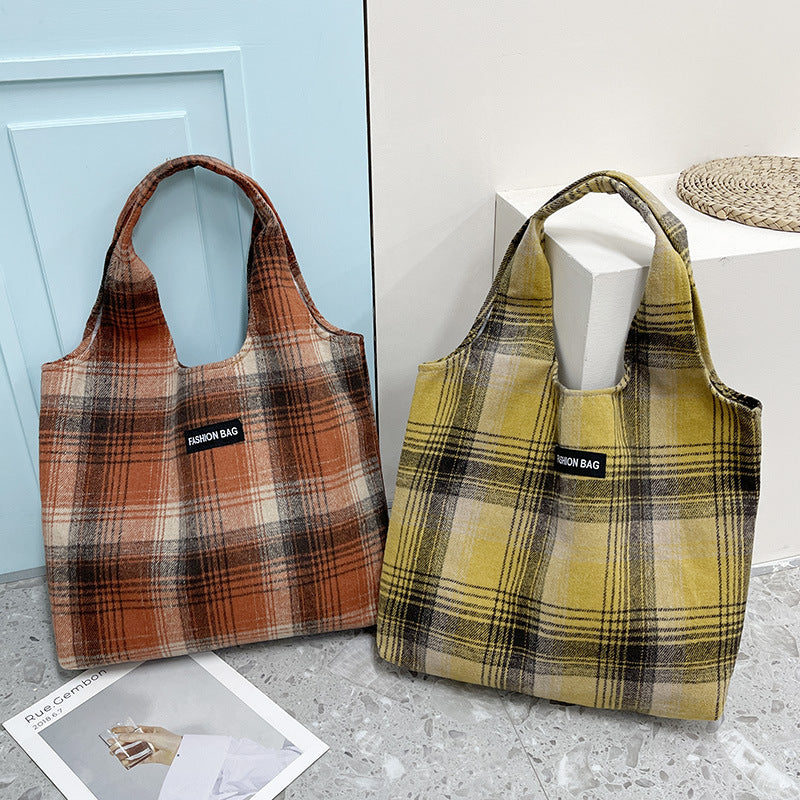 New Retro British Checked Canvas Bag Women