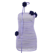 Mesh-Kontrastfarbe Blumen Tube Top Schal Band Kleid