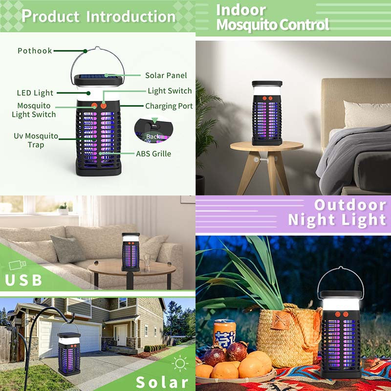 Solar Outdoor Waterproof Uv Purple Light Electric Shock Mosquito Killer Lamp