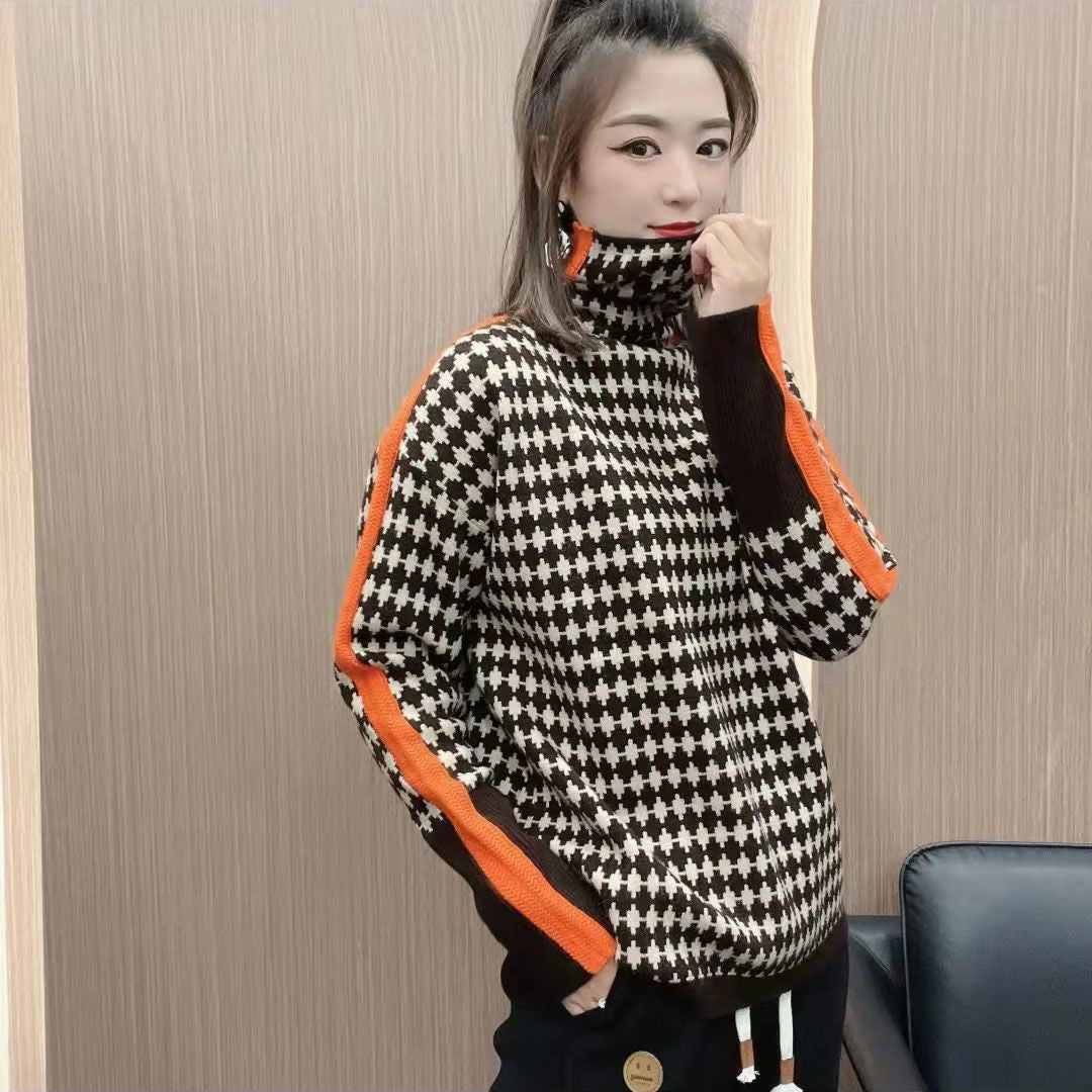 Women's Fashion Casual Multicolor Heaps Collar Sweater