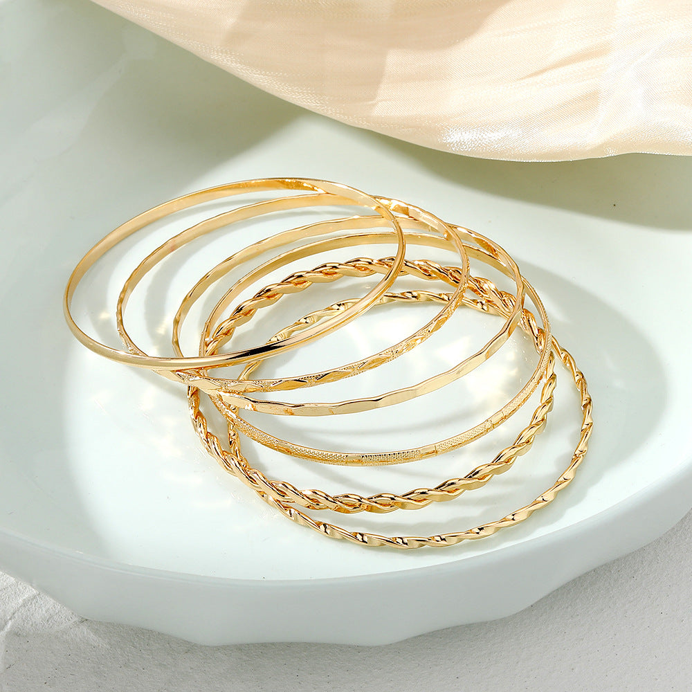 Bohemian Metal Chain Bracelet Set for Women Geometric Gold Color Thick Link Chain Open Bangle Female Fashion Jewelry