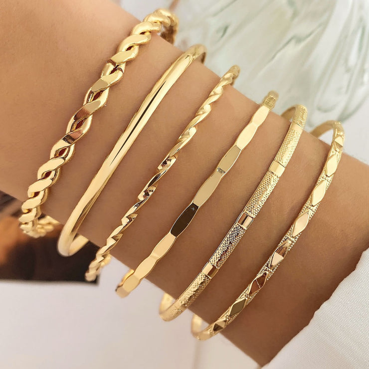 Böhmisches Metall Ketten armband Set für Frauen Geometrische Goldfarbe Dicke Glieder kette Offener Armreif Weiblicher Modeschmuck