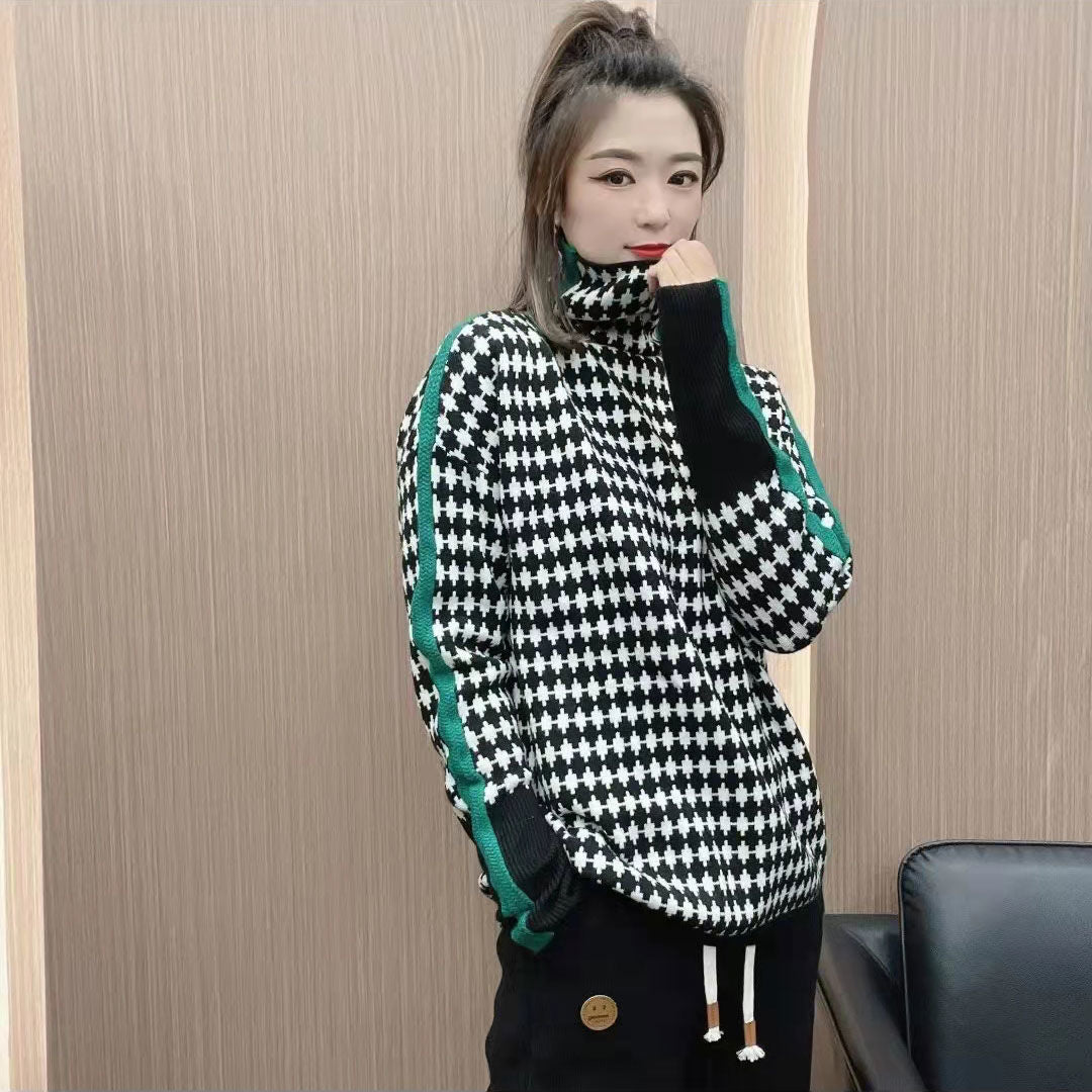 Women's Fashion Casual Multicolor Heaps Collar Sweater