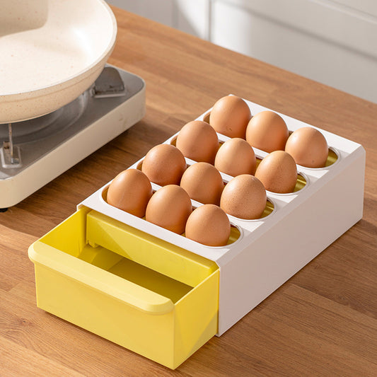 Storage box for eggs in the style of a household kitchen drawer