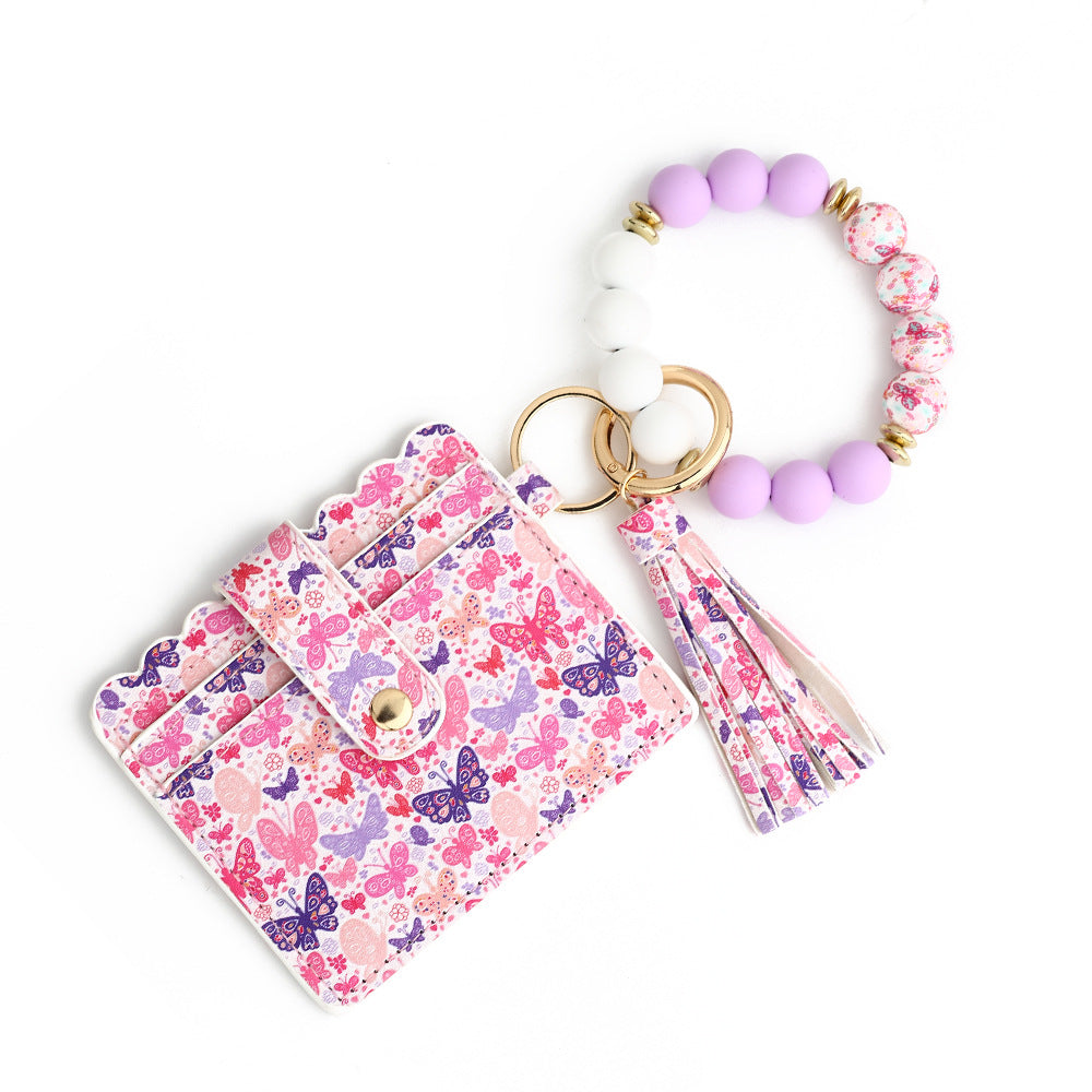 Love Polyurethane Card Holder Silica Gel Key Chain European and American Printed Silicone Beads Bracelet Ladies Wallet