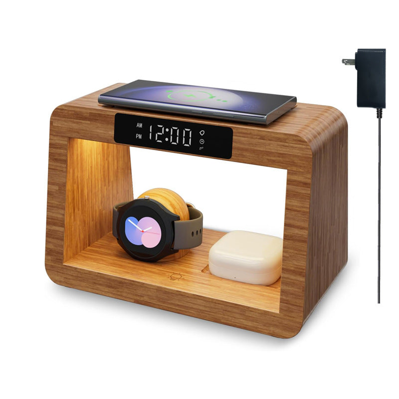 Multifunction ale Bamboo Table lamp Alarm clock Wireless charger