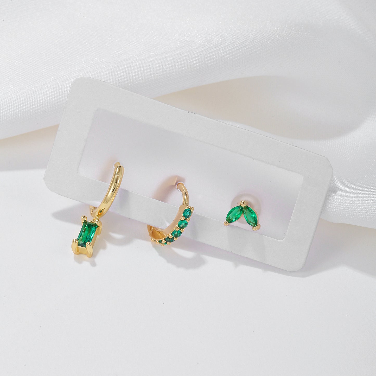 Rectangular Zircon Earrings Brass Gold-plated Micro-inlaid Green