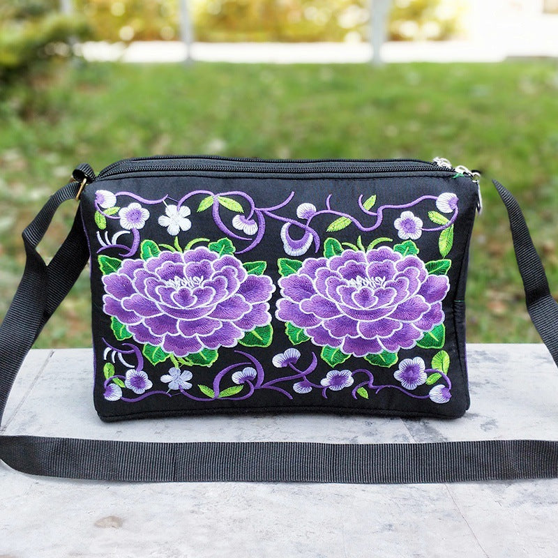 Female antique double-sided embroidery one-shoulder crossbody bag