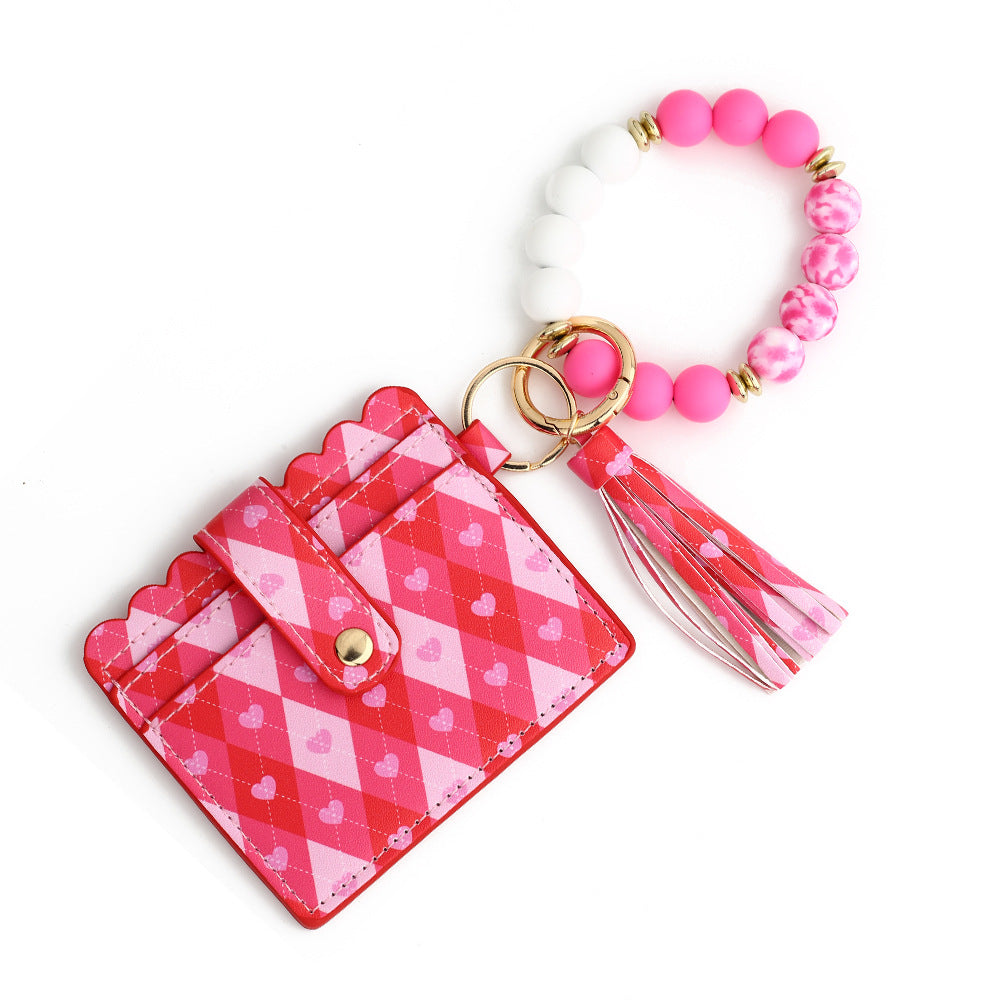 Love Polyurethane Card Holder Silica Gel Key Chain European and American Printed Silicone Beads Bracelet Ladies Wallet