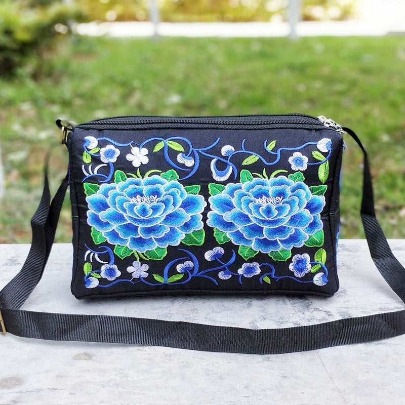 Female antique double-sided embroidery one-shoulder crossbody bag