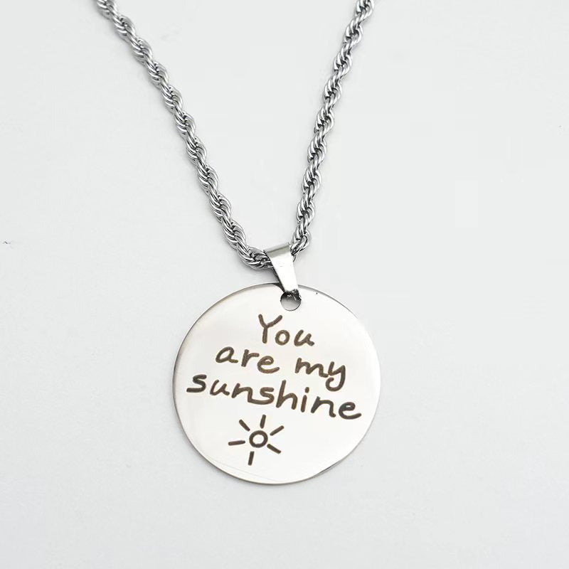 Stainless Steel Round Lettering Christmas Festival Gift Necklace