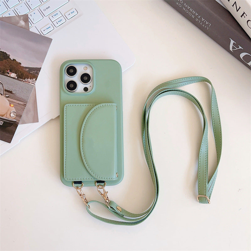 Suitable mobile phone case card holder lanyard litchi pattern