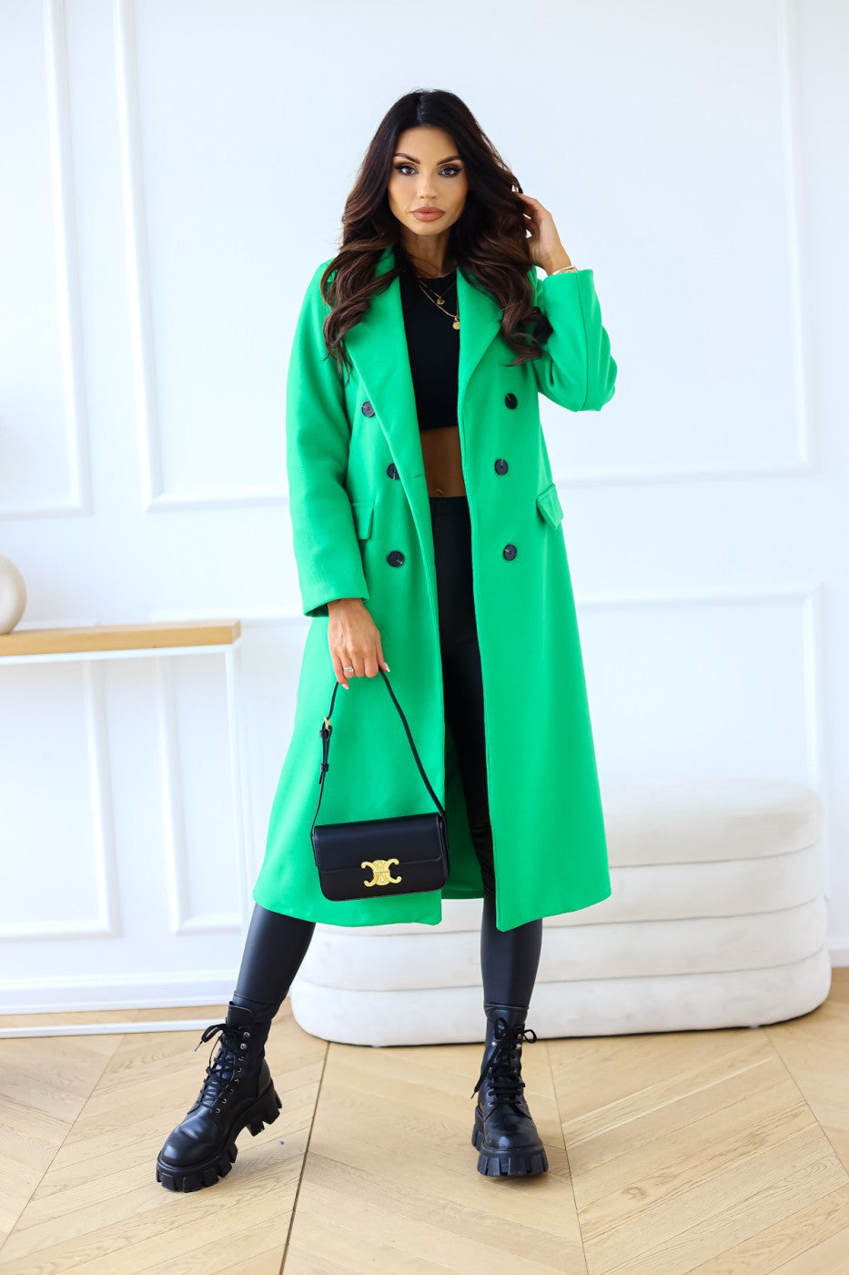 Women's Fashion Simple Double Breasted Long Sleeve Lapel Button Woolen Coat