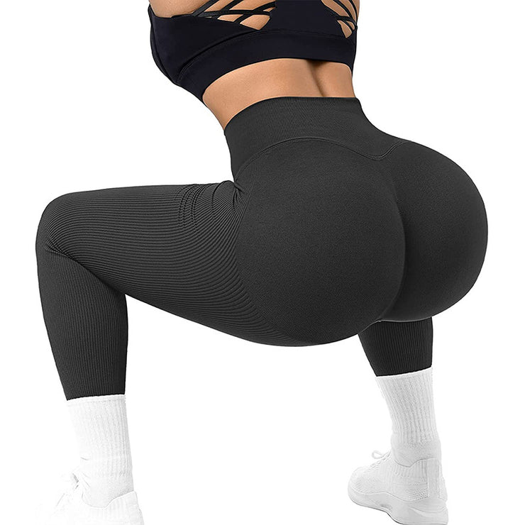 Nahtlose Leggings mit hoher Taille und Fadenstrick-Fitnesshose, solide Schlankheits-Sport-Yogahose für Damen, elastische Laufsport-Leggings