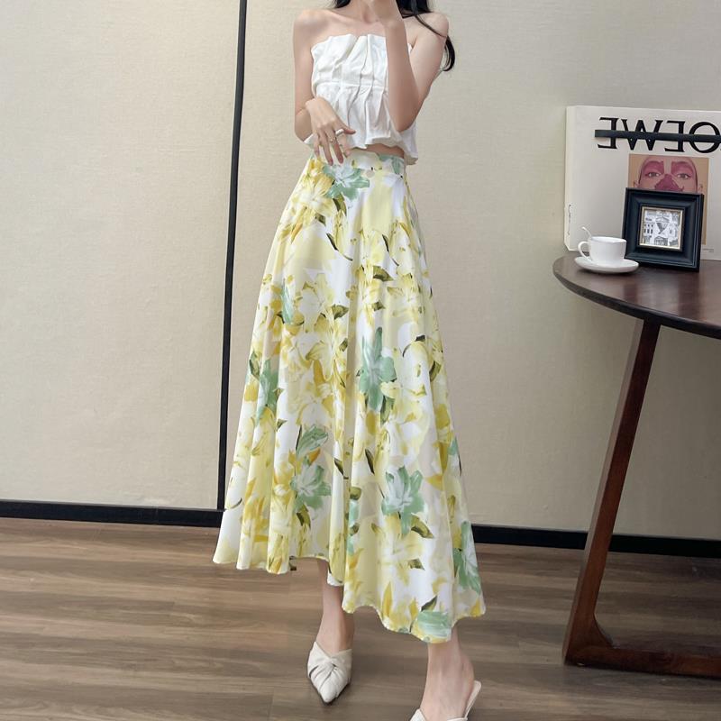 Women's Fashion High Waist Slimming Wide Hem Printed Dress