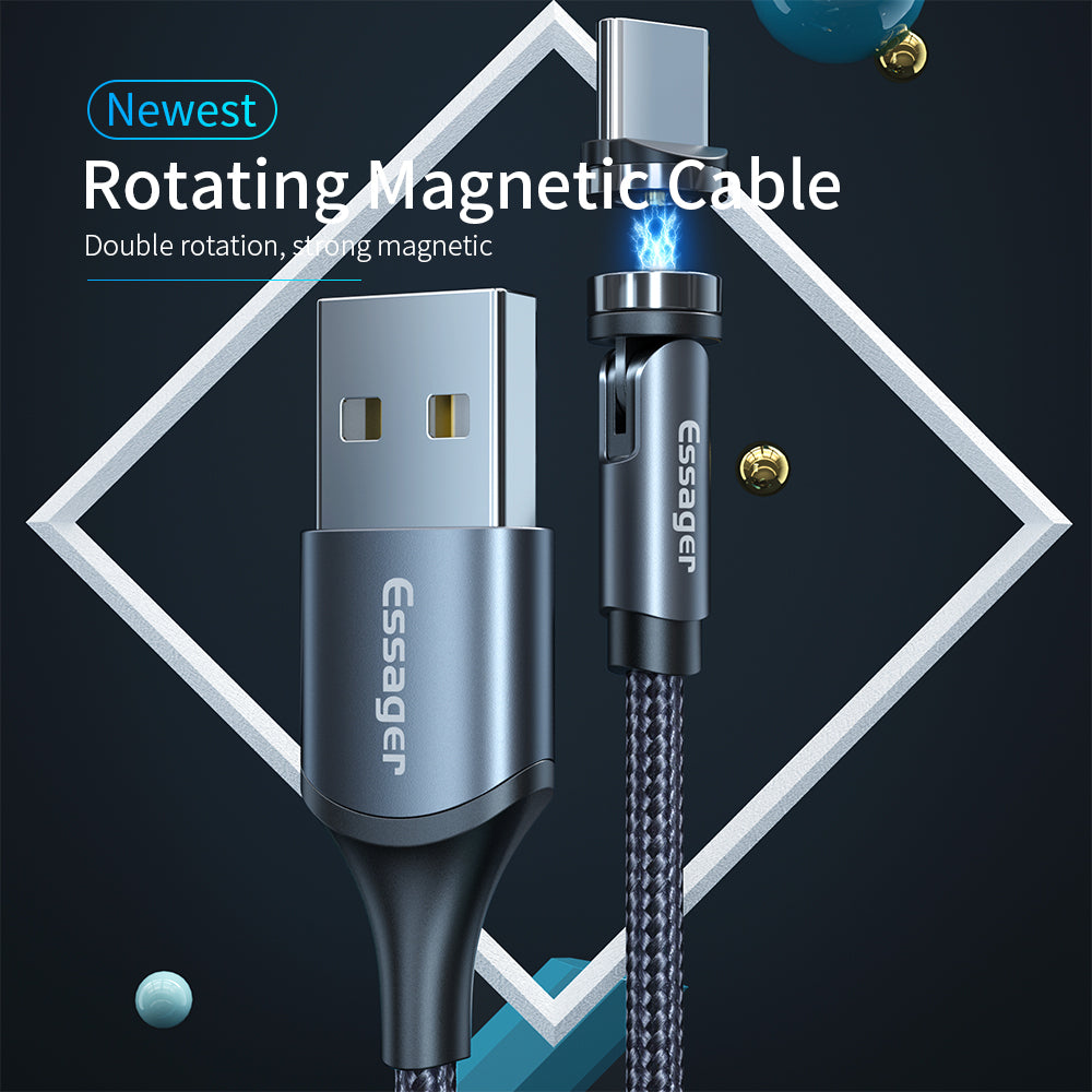 Essager Rotate Magnetic Cable 360 ​​Degree USB Type C Charging Cable Fast Charging Magnet Charger 540 Rotate Micro Magnetic Cable