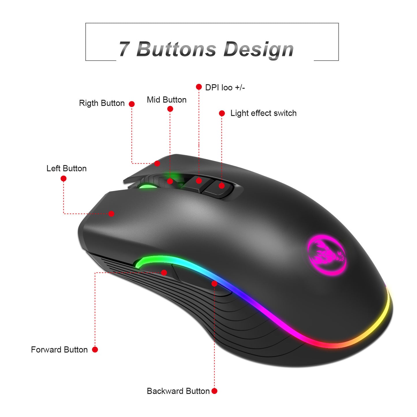 TYPE-C Interface Sieben-Tasten Gaming RGB Leucht Maus