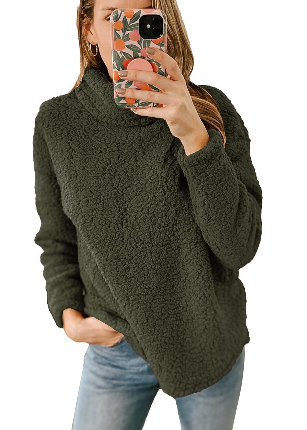 Women's Clothing New Furry Turtleneck Solid Color Hoodie Plush Top Women