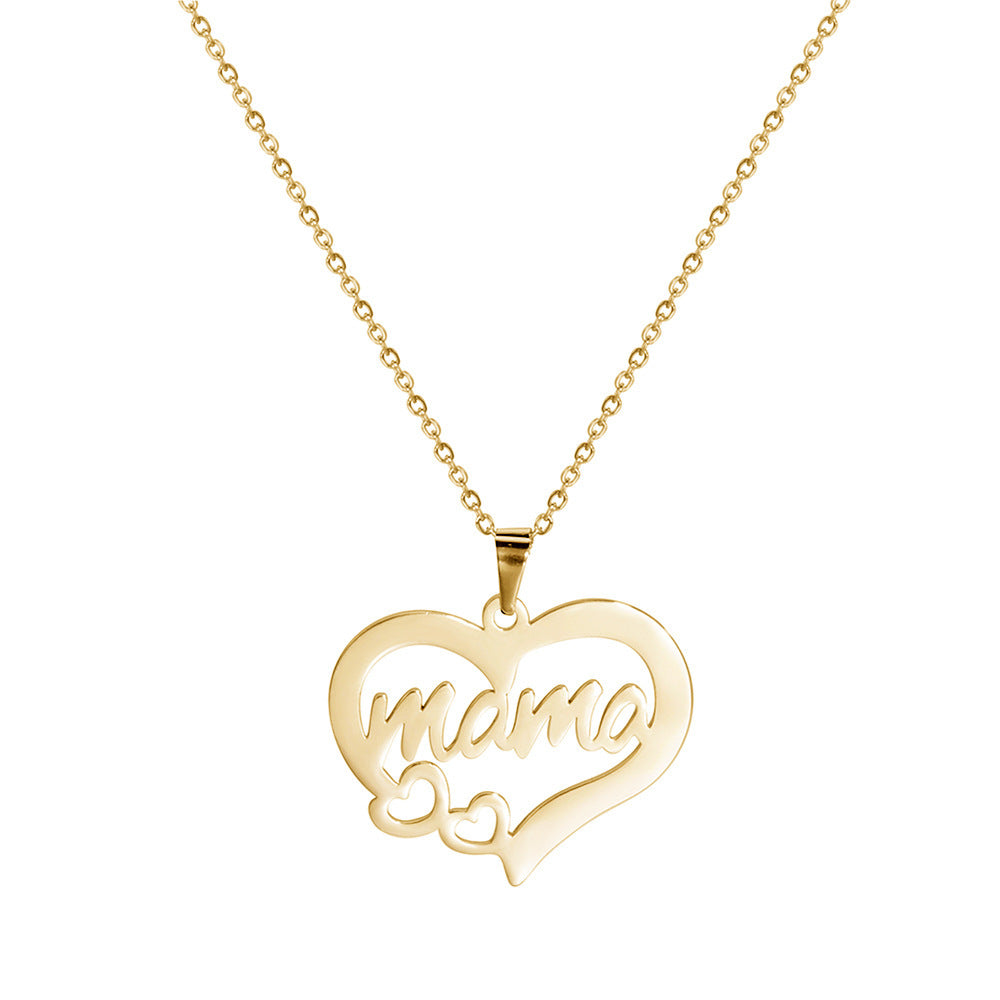 Hollow Heart Mama Letter Pattern Stainless Steel Necklace