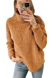 Damenbekleidung New Furry Rollkragen Einfarbig Hoodie Plüsch Top Damen