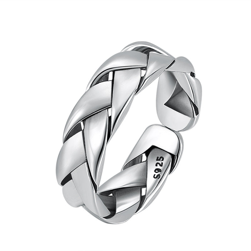 S925 Sterling Silver Simple Woven Glossy Ring