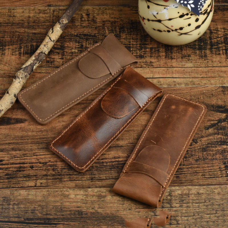 Multifunctional Retro Crazy Horse Leather Pencil Case