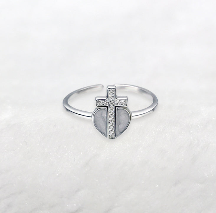 S925 Silver Love Heart Dropper Ring