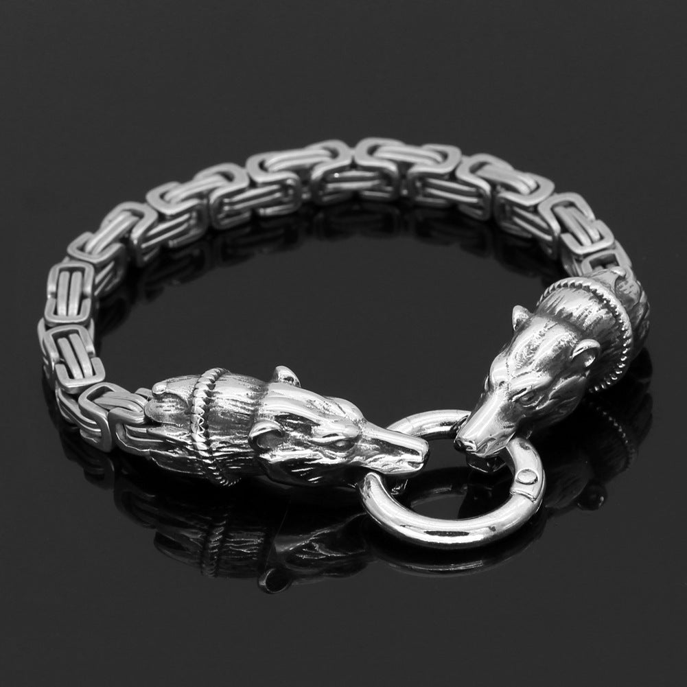 Handmade Men's Stainless Titanium Steel Viking Long Bear Bracelet Back Shape Ornament