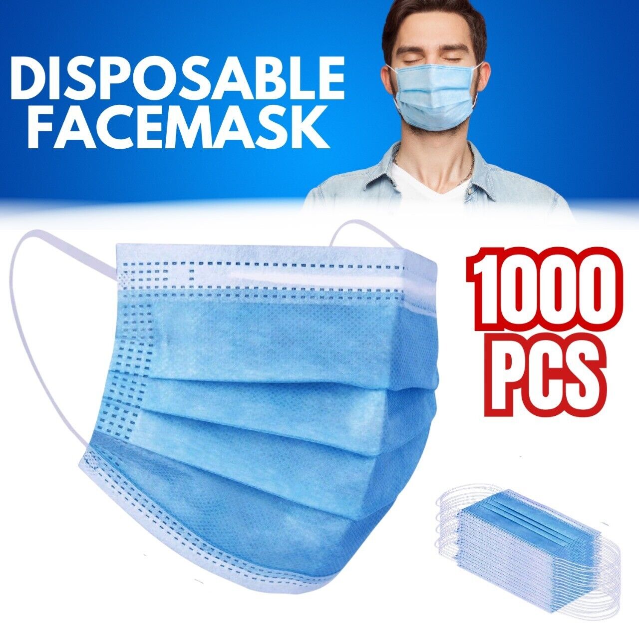 Disposable Face Mask, with Ear Loops, Mouth Guard 1000 Pieces