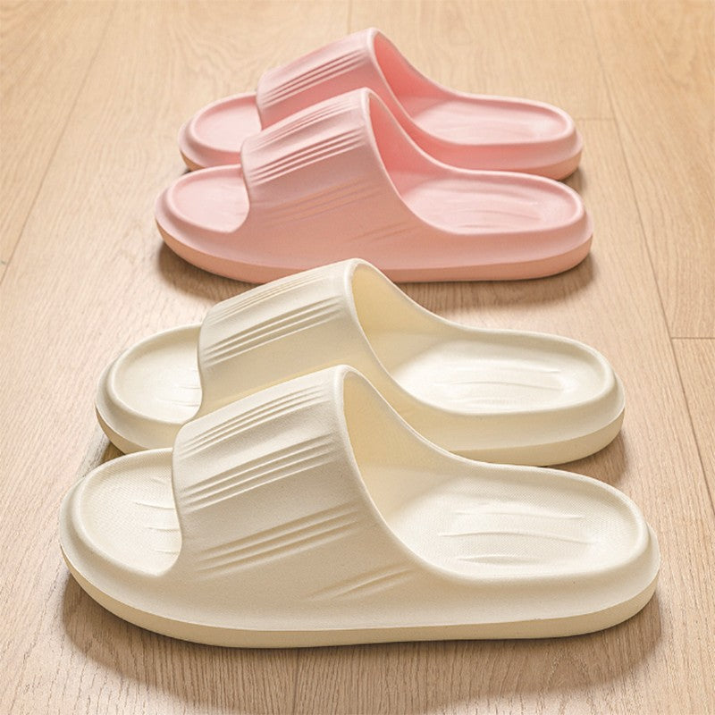 Solid Peep-Toe Slippers Summer Indoor Anti-Slip Floor Bathroom Home Slippers Couples House Shoes