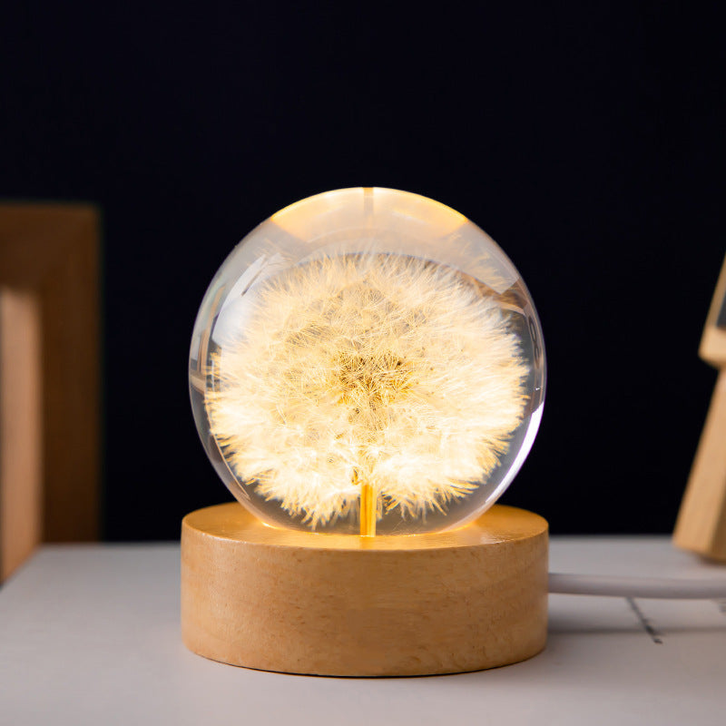 Dandelion Crystal Ball Glowing Night Light Eternal Flower