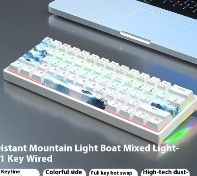 61 Key Small Bluish Black Black Tea Shaft Wired Hot Plug Computer Mechanical Keyboard