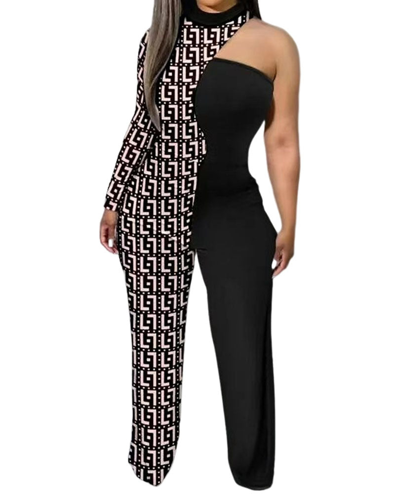 European And American Women's Printed Trousers Off-the-shoulder Slim Jumpsuit