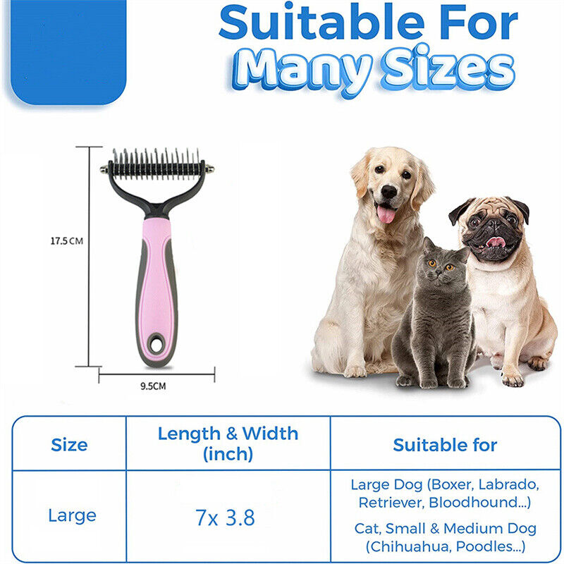 Pet Grooming Brush, Double-Sided Detangling and Deshedding Rake